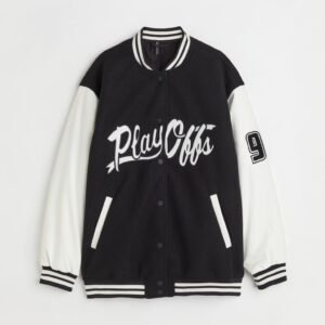 Baseball Black And White Wool And Leather Letterman Jacket