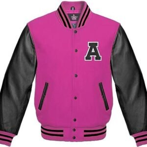 Baseball Dark Pink And Black A Letter Letterman Jacket