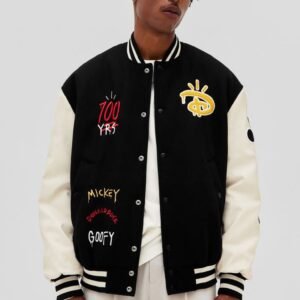 Baseball Disney 100 Yrs Black And White Letterman Jacket
