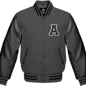 Baseball Grey And Black A Letter Letterman Jacket