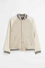 Baseball Light Beige Satin Varsity Jacket
