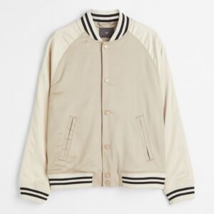 Baseball Light Beige Satin Varsity Jacket