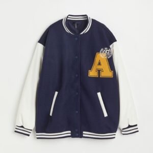Baseball Navy Blue And White Wool And Leather Letterman Jacket