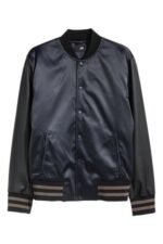 Baseball Padded Dark Blue And Black Satin Varsity Jacket