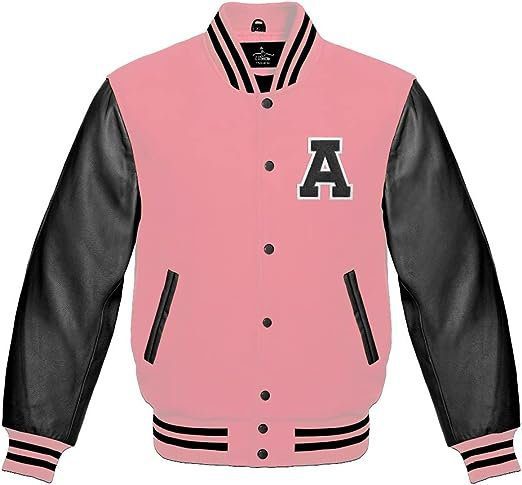 Baseball Pink And Black A Letter Letterman Jacket