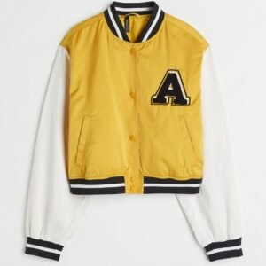 Baseball Yellow And White Polyester Letterman Jacket