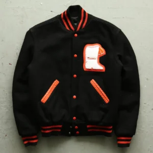 Bethettes Black And Orange Wool Varsity Jacket
