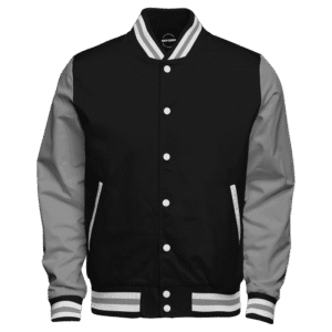 Black And Grey Polyester Varsity Jacket