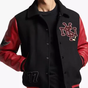 Black And Red Nyc 77 Varsity And Letterman Jacket