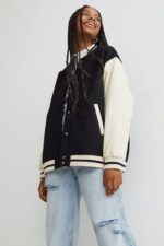 Black And White Baseball Wool And Leather Varsity Jacket