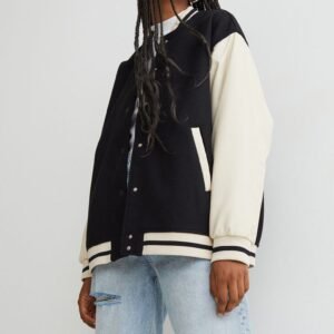 Black And White Baseball Wool And Leather Varsity Jacket