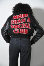 Black Cropped Club Leather Varsity Jacket Black Cropped Club Leather Varsity Jacket