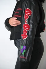 Black Cropped Club Leather Varsity Jacket Black Cropped Club Leather Varsity Jacket