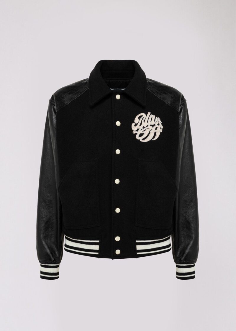 Blast Off Black Wool And Leather Varsity Jacket