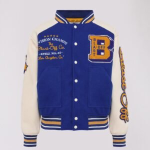 Blast Off Touchdown Blue And White Varsity Jacket