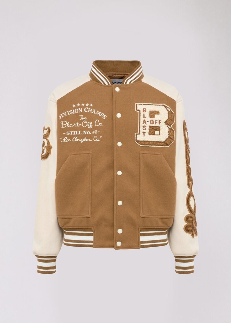 Blast Off Touchdown Blue And White Varsity Jacket