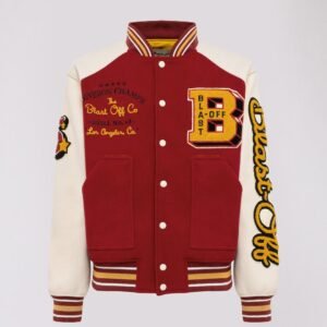 Blast Off Touchdown Red And White Varsity Jacket