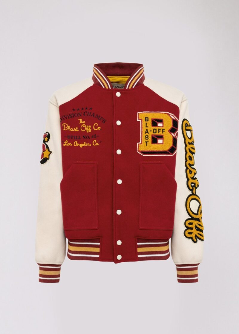 Blast Off Touchdown Red And White Varsity Jacket