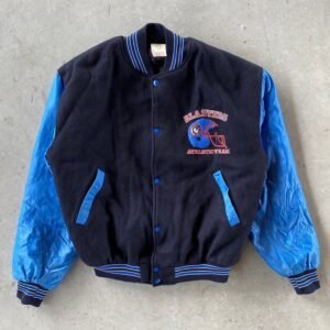 Blasters Black And Blue Wool And Leather Varsity Jacket