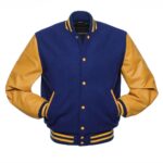 Blue And Musturd Wool And Leather Varsity Jacket