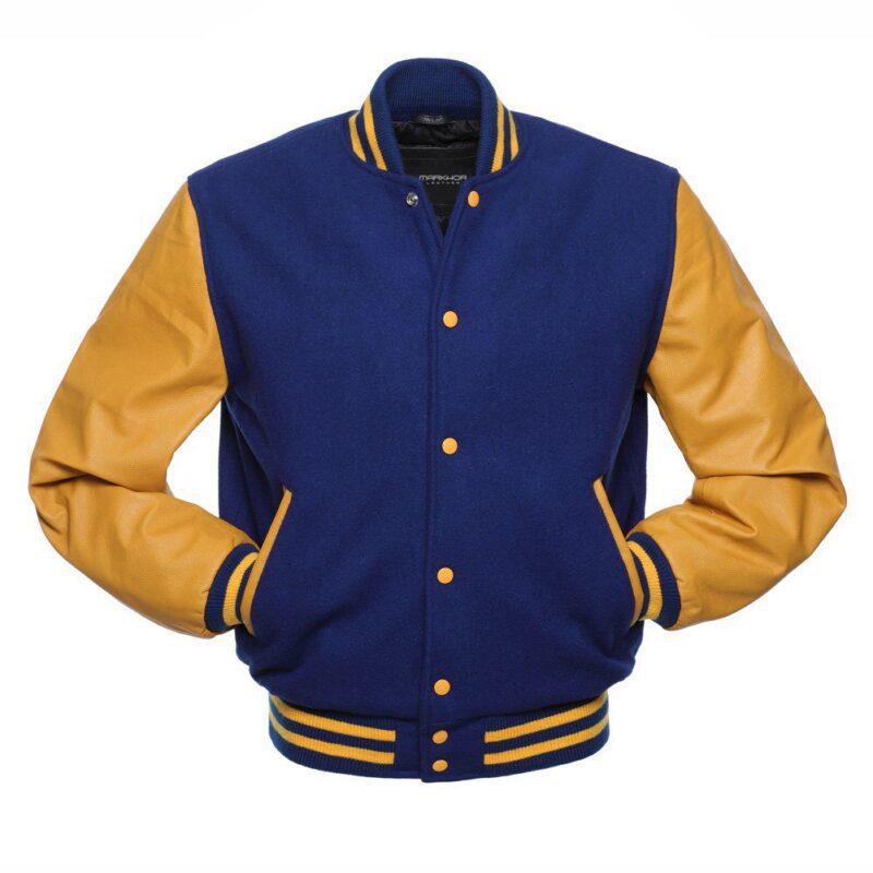 Blue And Musturd Wool And Leather Varsity Jacket
