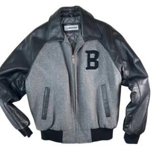 Boeing Grey Black Leather Wool Varsity Letterman Jacket