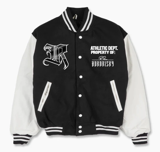 https://lettermanjackets.uk/product/borderlands-hyperion-black-and-yellow-jacket/ Born Risky Black Letterman Jacket With White Sleeves