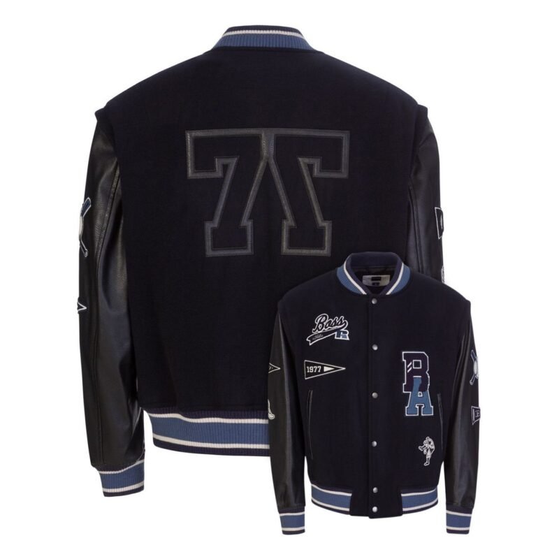 Boss X Russell Athletic Navy Wool-blend Varsity Jacket