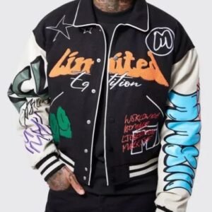 Boxy Fit Graffiti Varsity Jacket
