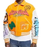Boxy Fit Graffiti Yellow Varsity Jacket