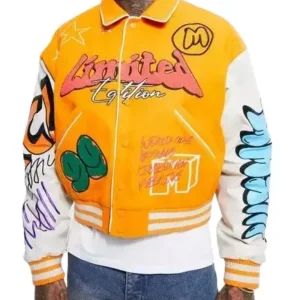 Boxy Fit Graffiti Yellow Varsity Jacket