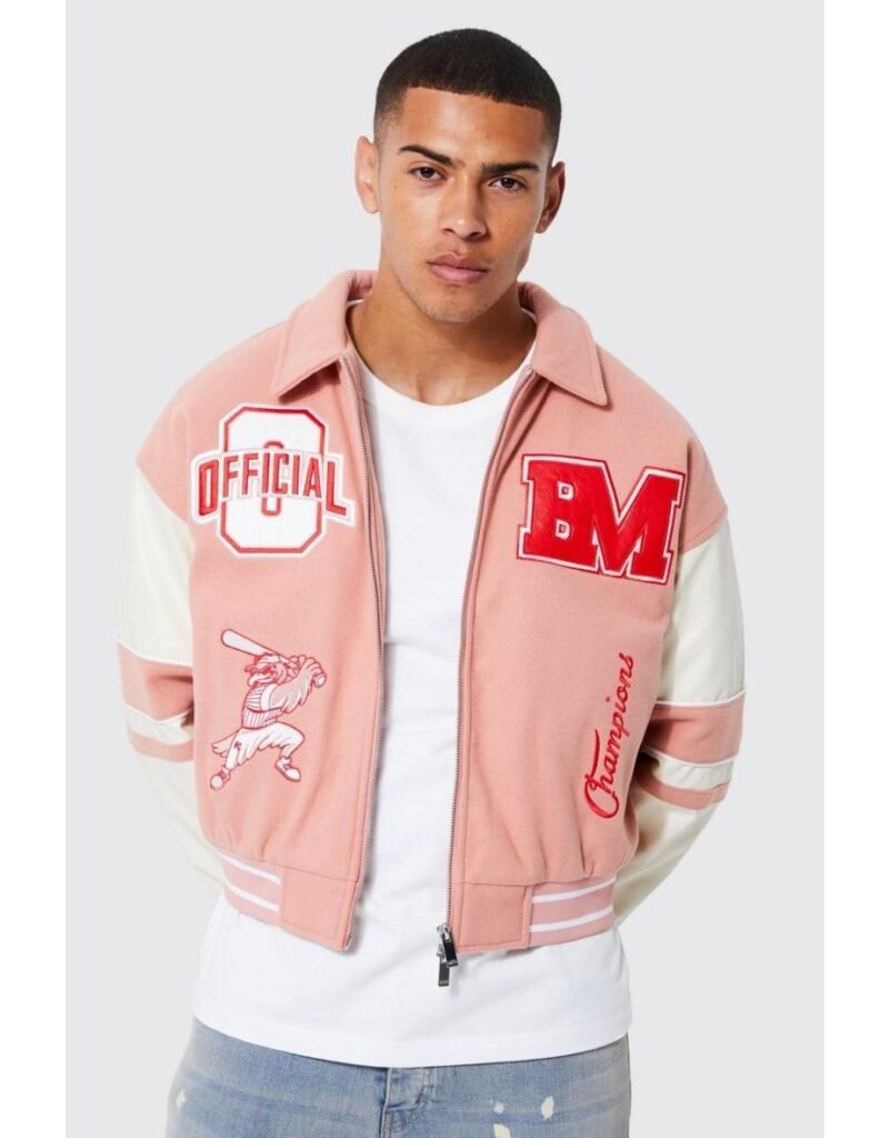 Boxy Worldwide Melton Pink Varsity Jacket