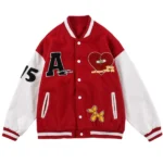 Broken Heart Red And White Embroidery Varsity Jacket