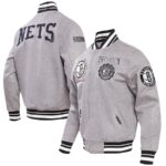 Brooklyn Nets Pro Standard Crest Emblem Grey Full-snap Varsity Jacket