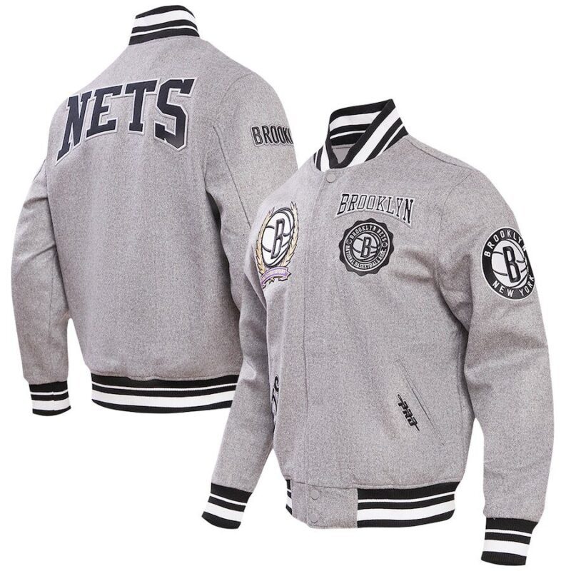Brooklyn Nets Pro Standard Crest Emblem Grey Full-snap Varsity Jacket