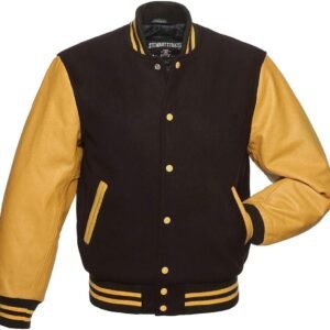 Brown And Musturd Wool And Leather Varsity Jacket