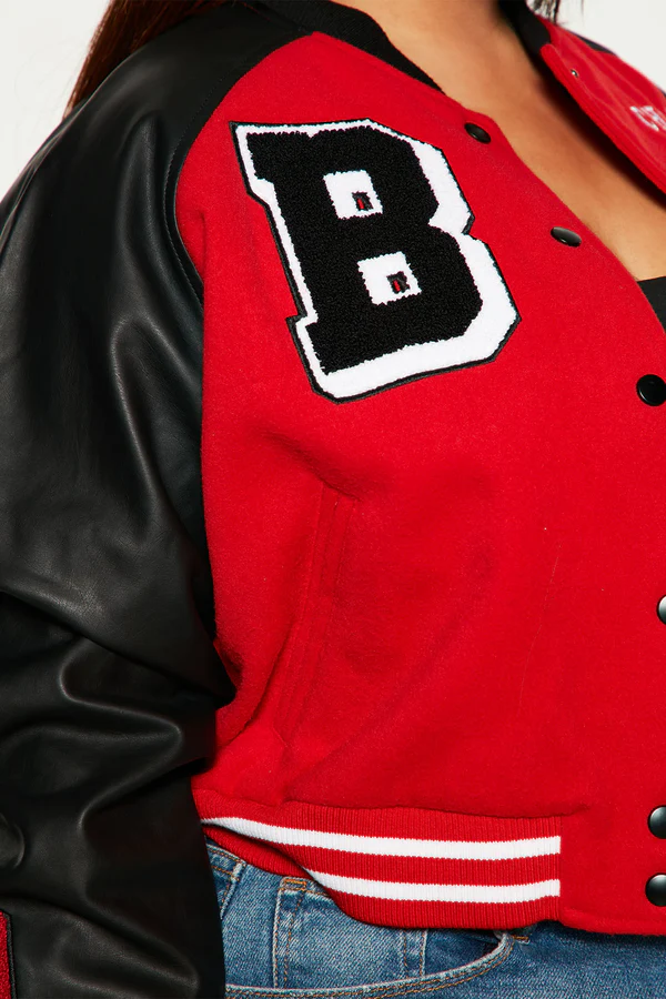 Bulls Red Cropped Letterman Jacket Bulls Red Cropped Letterman Jacket