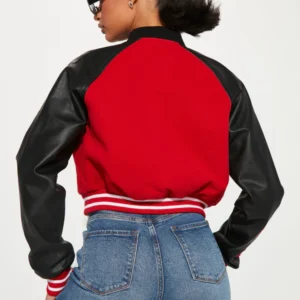 Bulls Red Cropped Letterman Jacket