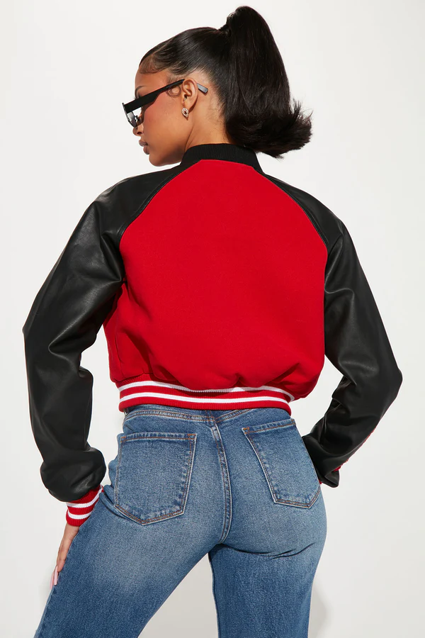 Bulls Red Cropped Letterman Jacket Bulls Red Cropped Letterman Jacket