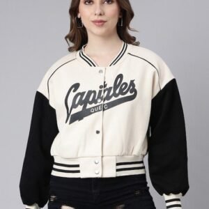 Capials Black And White Printed Varsity Jacket