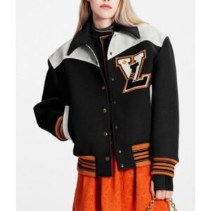 Cashgora Lv Black Wool Varsity Jacket