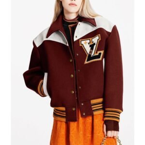 Cashgora Lv Brown Wool Varsity Jacket