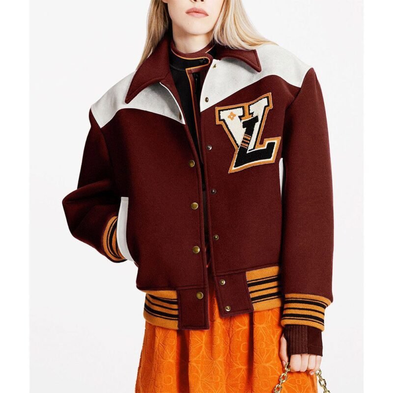 Cashgora Lv Brown Wool Varsity Jacket