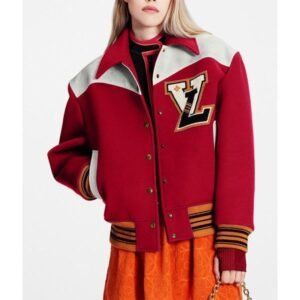 Cashgora Lv Red Wool Varsity Jacket