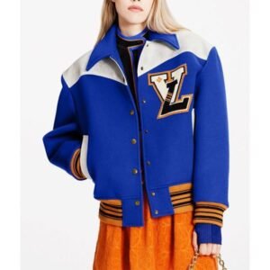 Cashgora Lv Royal Blue Wool Varsity Jacket