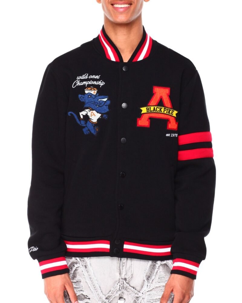 Championship Emb Patch Black Fleece Varsity Jacket