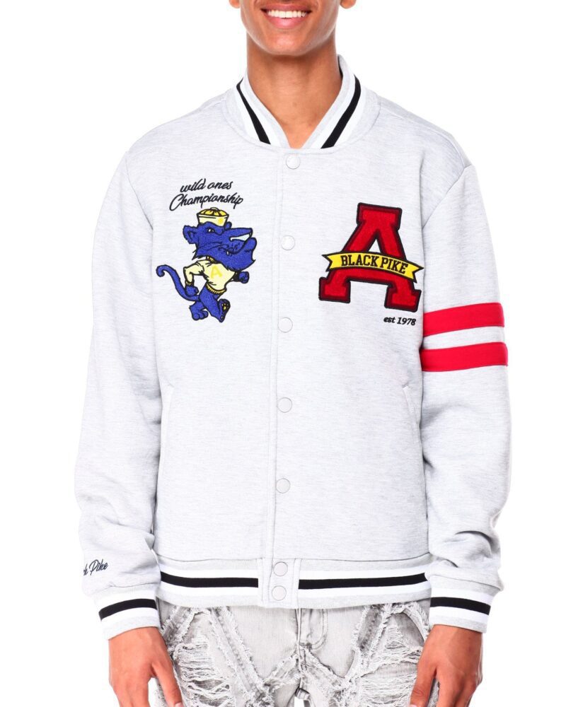 Championship Emb Patch Black Fleece Varsity Jacket stylish and cozy. Shop now 50% OFF Free Shipping 2025.