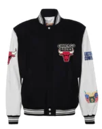 Chicago Bulls Wool & Leather Black / White Varsity Jacket