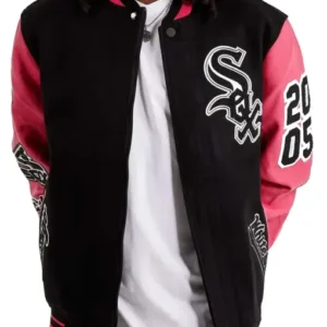 Chicago White Pink And Black Varsity Jacket