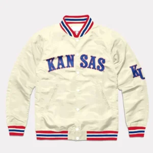 Circus Font Kansas Jayhawks Cream Satin Jacket